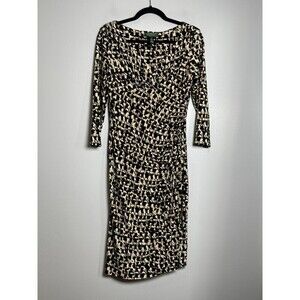 LAUREN RALPH‎ LAUREN Rouched Jersey Dress Size 4 Black Gold Career Comfort Work
